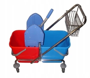 Wózek chromowany z wyciskarką i koszykiem 2x25L